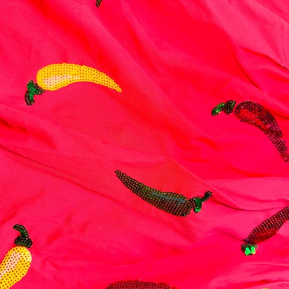 Queen of Sparkles Red Dress with Colorful Chili Pepper Embroidery - Picture 2 of 4